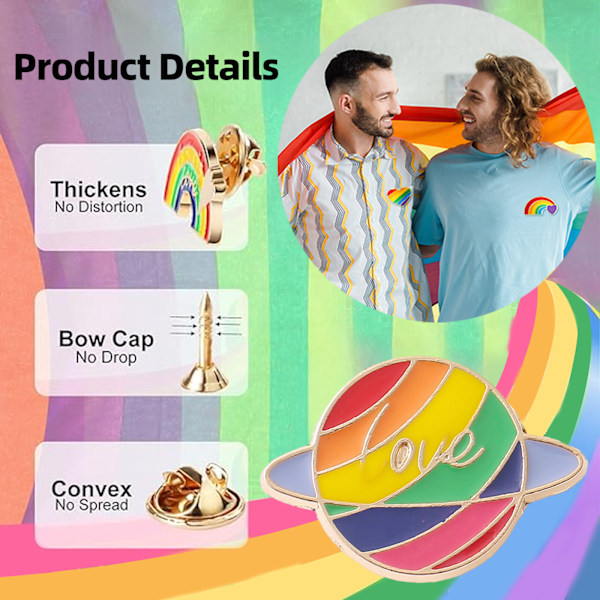 Stilrena Regnbågs Pride Pins, Blandade Färger Zinklegering Material Lgbt Slag Pins för Kläder Väska Tillbehör, Kompakt Design Idealisk för Pride Dagen