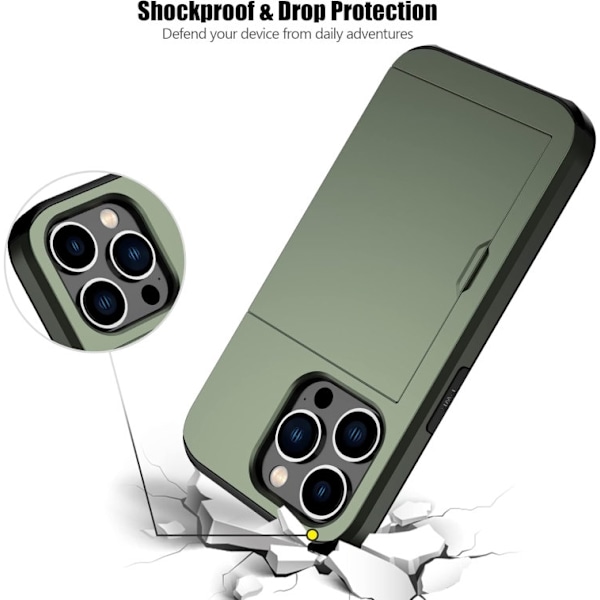 iPhone 14 Pro - Stöttåligt Skal med Kortfack Extra Förstärkt Grön Green