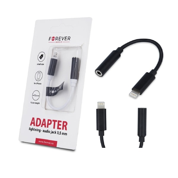 Lightning till 3,5 mm Aux Audio Jack Adapter, iPhone - Svart Svart