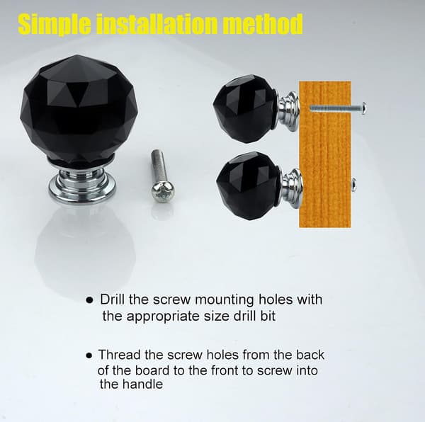 12-pack 30 mm (svart) kristallkula glas diamant dörrknoppar med