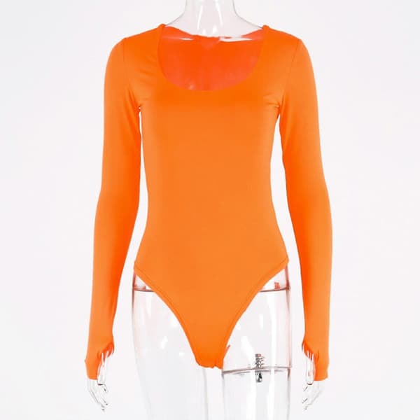 Orange Dam Långärmad Slimmad Body Leotard för Dans (Storlek M)