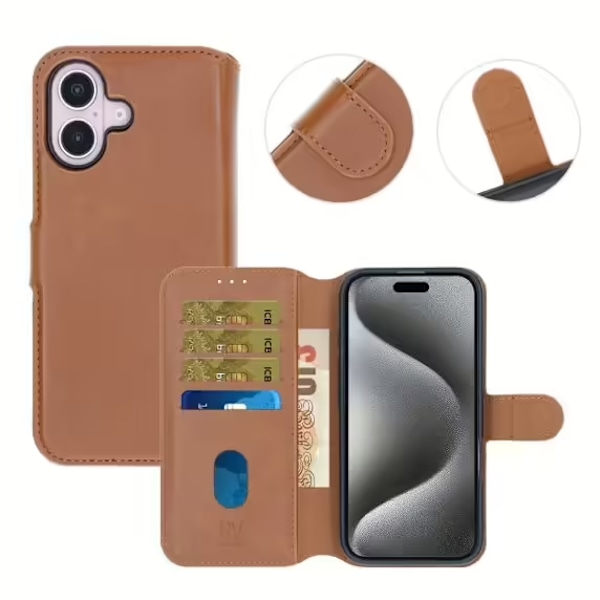 iPhone 16 Plus Plånboksfodral Magnet Rvelon - Brun