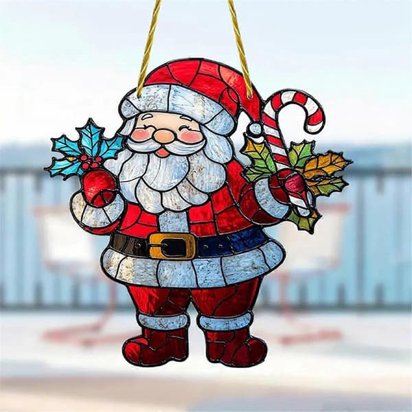 Julepynt med julemanden, farverige akrylvinduesdekorationer