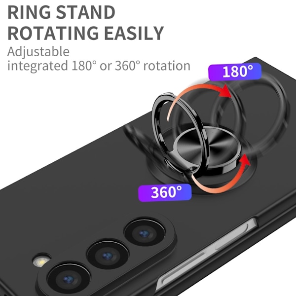 Till Samsung Galaxy Z Fold6 5G Hybrid skal med Finger Ring & Metall Plåt - Svart Svart