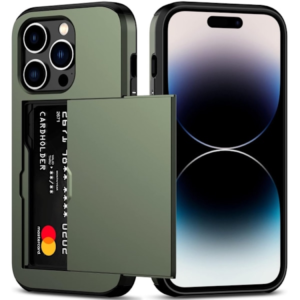 iPhone 14 Pro - Stöttåligt Skal med Kortfack Extra Förstärkt Grön Green