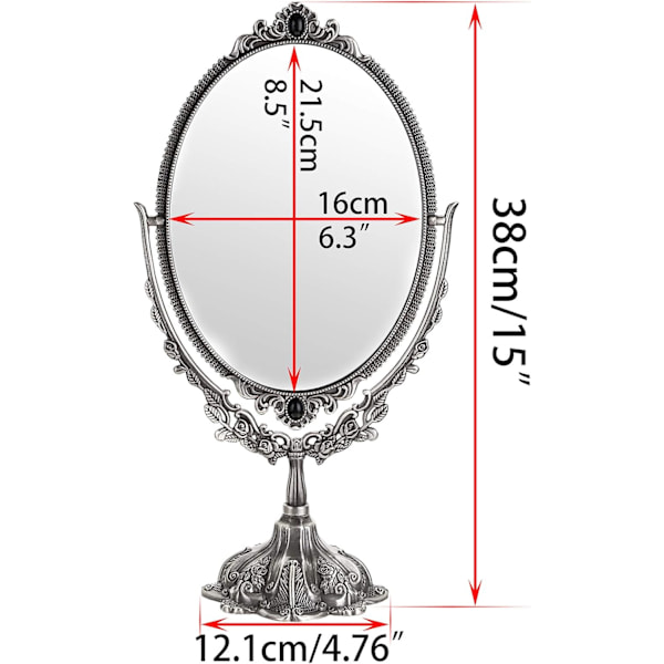 Elegant Silversminkspegel, Dubbelsidig Oval Design med Pläterad Spegel för Klar Bild, Klassisk Europeisk Retrostil, Lättviktig med Sammet