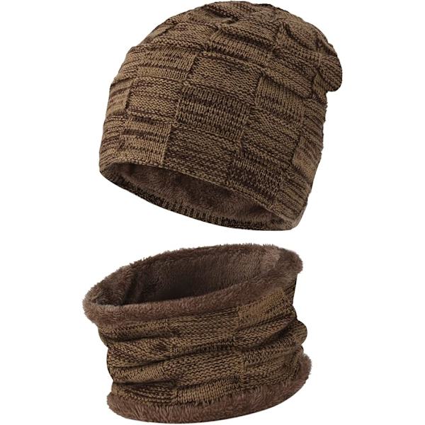 Khakifärgad Laden Vintermössa och Halsduk Set Varma Stickade Mössor Skull Cap