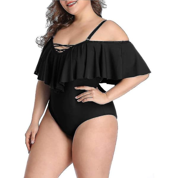 Off Shoulder-badedrakt i store størrelser for kvinner, magekontroll - Svart 3X-L DFA1620