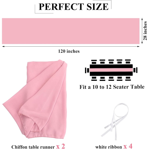 2 stk Chiffon Bordløper 71x305 cm Romantisk Bryllupsløper