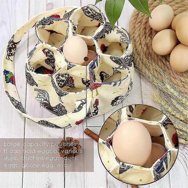2 stk. Egginnsamlingskurv med 7 lommer, egginnsamlingskurv, lerretseggposer for egginnsamling, eggposer