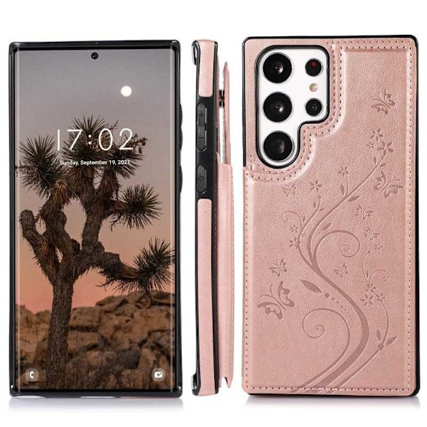 Samsung S24 Ultra Stöttåligt Skal Korthållare 3-FACK Flippr V2 - Roseguld