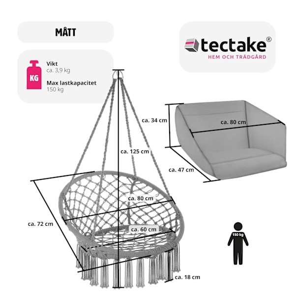 tectake Hängstol Grazia grå