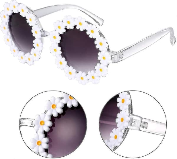 3 pakker Retro Daisy Solbriller For Kvinner Blomst Runde Disco Solbriller Nye Blomsterbriller For Voksne Barn - XC
