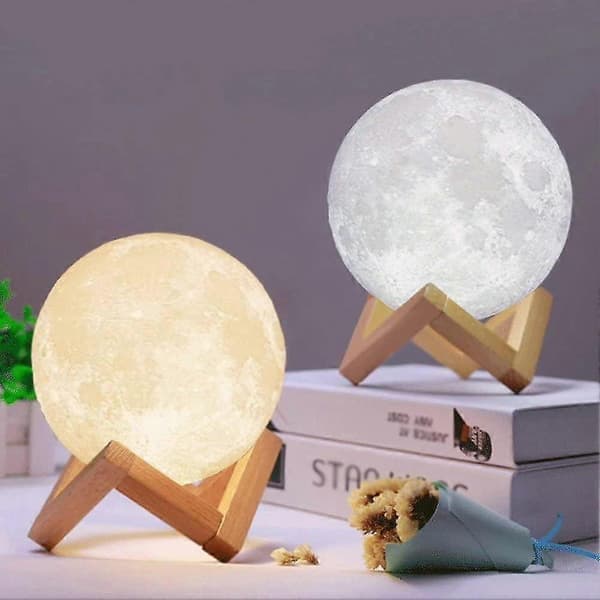 3D Fullmånelampe, 15cm/5.9inch Led Måne Nattlys Moderne Lys USB-Lading Gratis Trestand Hjemmeinnredning Julegave Til Barn, Barn, Venner