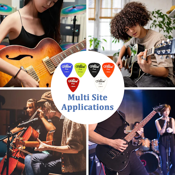 Högpresterande Plektrum för Stränginstrument, Kompatibla med Celluloidstil Gitarr Bas Ukulele, ABS Material Blandade Färgglada Ergonomiskt Designade