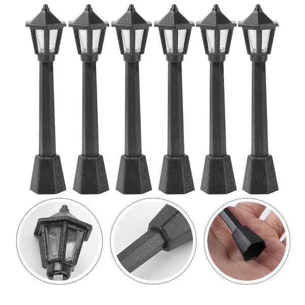 6 stk. mikro landskabsfigurer og miniaturepynt Modeller Lys Gadelygte Simulationslys (sort)