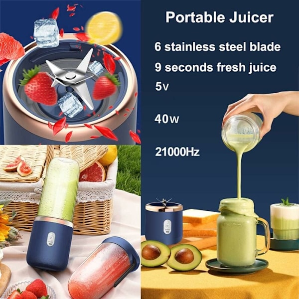 Effektiv Personlig Mixer För Smoothies Och Juicer, Portabel Mixer Med BPA-Fritt Material Och Multi-Vinklad Rotationsskärning, Perfekt För På Språng