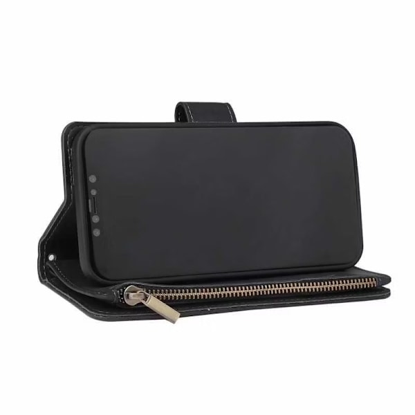 iPhone 14 - Multifunktionellt Plånboksfodral Zipper 8-Fack Svart