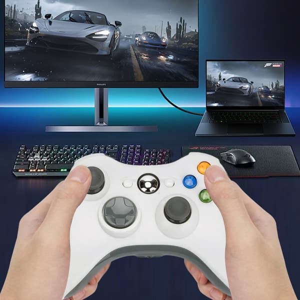 Trådløs controller til Xbox 360, ergonomisk design, endeløs gameplay gamepad med trådløs forbindelse og justerbar D-pad, komfortabelt greb med white