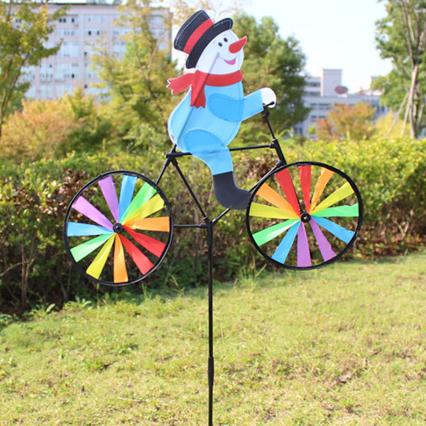 3D stor snögubbe jultomten på cykel väderkvarn vindspinnare Whirligig Yard Garden