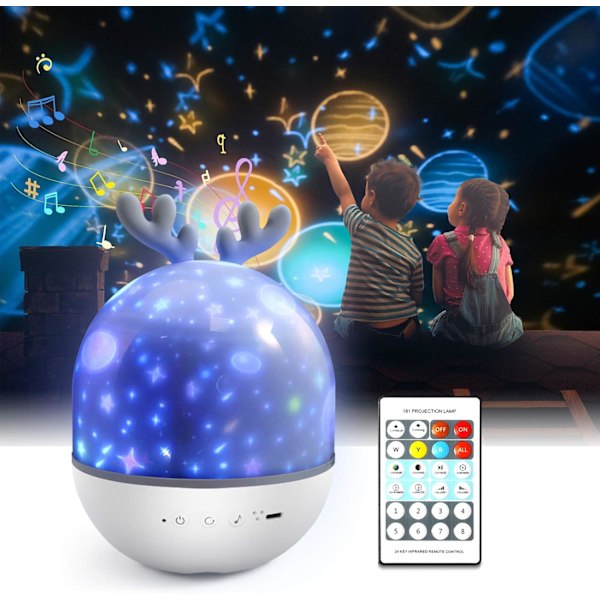 Magisk Galaxprojektor, Nattlampa för Barn, 360-graders Rotation, Flera Ljuslägen, Bluetooth-Högtalare, Timerfunktion för Säker och