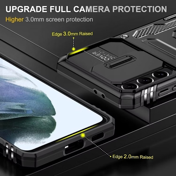 Samsung S24 - Skal CamShield / Kameraskydd Kickstand Svart Galaxy S24