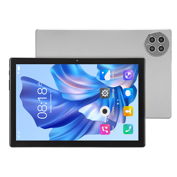 10-tums Smart-surfplatta 12 GB RAM 256 GB ROM Fram 8MP Bak 20MP Octa Core CPU Surfplatta för Android 12 EU-kontakt 100‑240V Grå