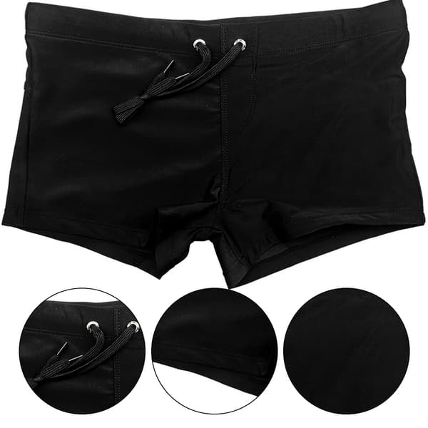 Badbyxor för män, fyrkantig bendesign stretchtyg snabbtorkande badkläder med justerbart midjeband, andningsbart meshfoder klorresistent strand Black