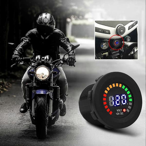 12 V Motorcykel Bil LED Digital Display Voltmeter Vandtæt Spænding Volt Måler Sort Ny