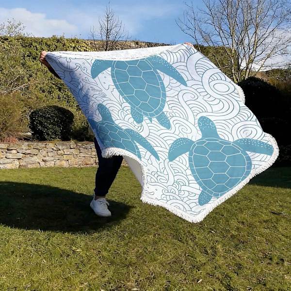 100cm x 100cm Merenelävät Mikrokuitu Pyöreä Hapsullinen Rantapyyhe E
