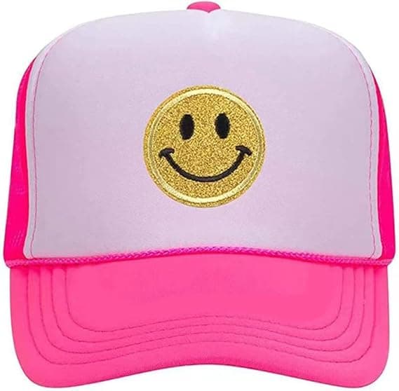 Mode Smiley Ansigt Glitter Neon Print Høj Krone Skum Mesh Bagside