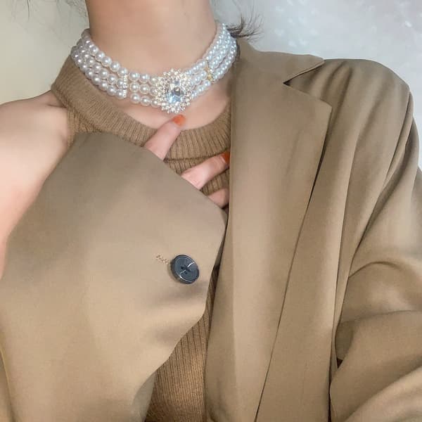 Brud retro mode pärla strass choker halsband