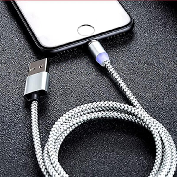 Magnetisk flätad laddare för iPhone lightning nylon plugg Silver one size