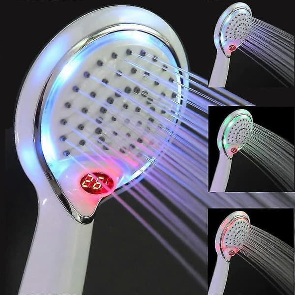 LED Brusehoved, LED Håndbruser, 3 Farver Temperaturkontrol Brusehoved