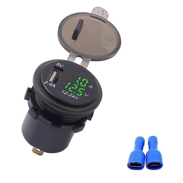 DC12-24V 2.1A 3 i 1 Multifunktion Digital LED vandtæt Termometer Voltmeter Bil USB Hurtigoplader Grønt Lys