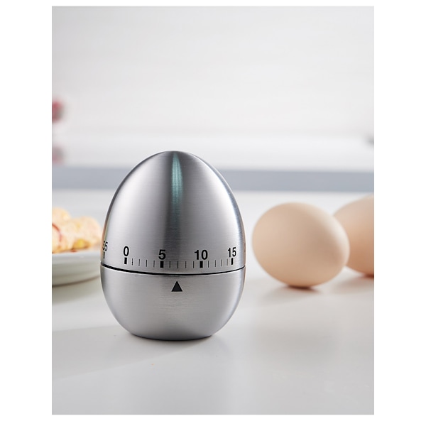 Eggformet kjøkkentimer i rustfritt stål: Batterifri nedtellingstimer