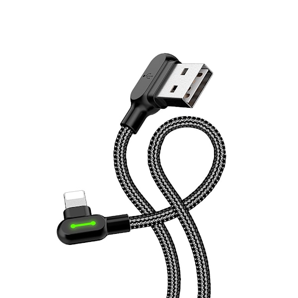 McDodo CA-4673 Vinklad Lightning kabel, LED, 2A, 1.8m, svart