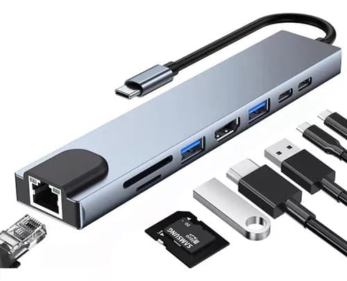8-i-1-hub med USB-C til HDMI og Ethernet