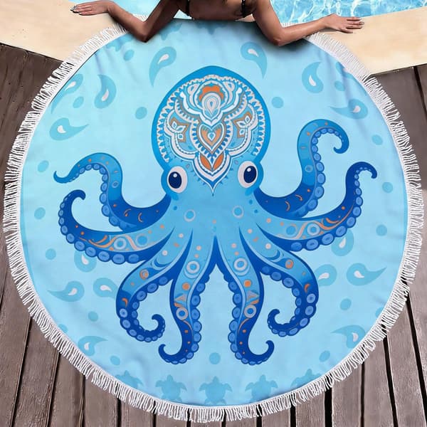 100cm x 100cm Merenelävät Mikrokuitu Pyöreä Hapsullinen Rantapyyhe E