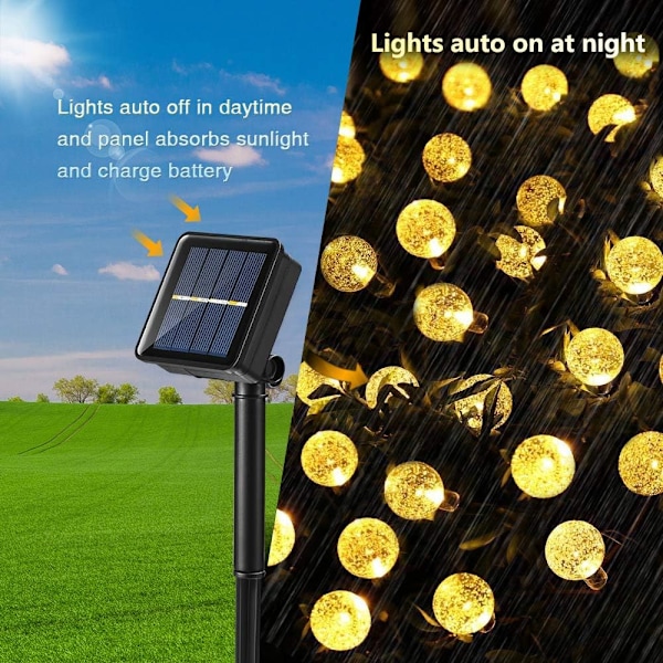 Solarslingor för Utomhusbruk, Automatisk På/Av Super Stark LED Vattentät Prestanda, Kristallkula Utomhus Solcellsdrivna Dekorationer för Trädgård, Uteplats,