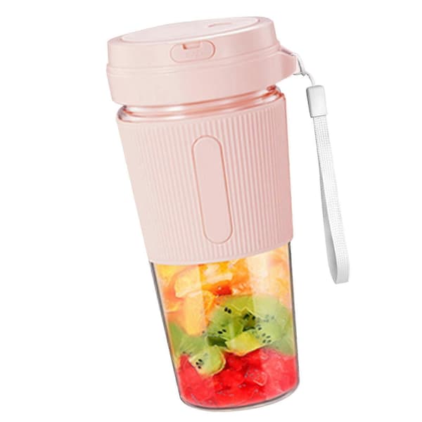Bærbar Blender Juicer 2 Blader 300ml USB Oppladbar Multifunksjonell Bærbar Juicerkopp for Hjemmereise Rosa