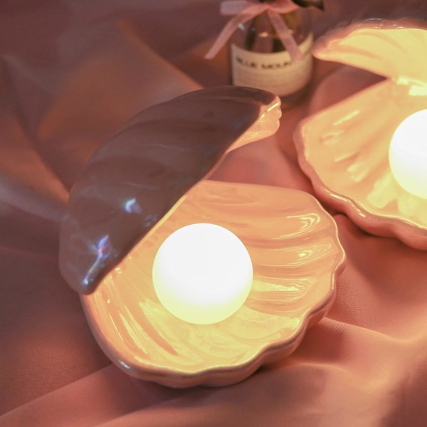 LED-belyst Pärlkeramikskal Nattlampa, Havsskönhet Iridescent Skal För Sovrum Vardagsrum Dekoration, Batteridriven (Rosa)