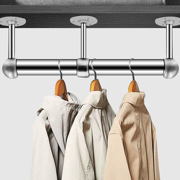 Takmonterad skenstångshållare, enkel design i rostfritt stål, garderobsstångsfäste, idealisk för inom- och utomhusinstallation, stöder kläder