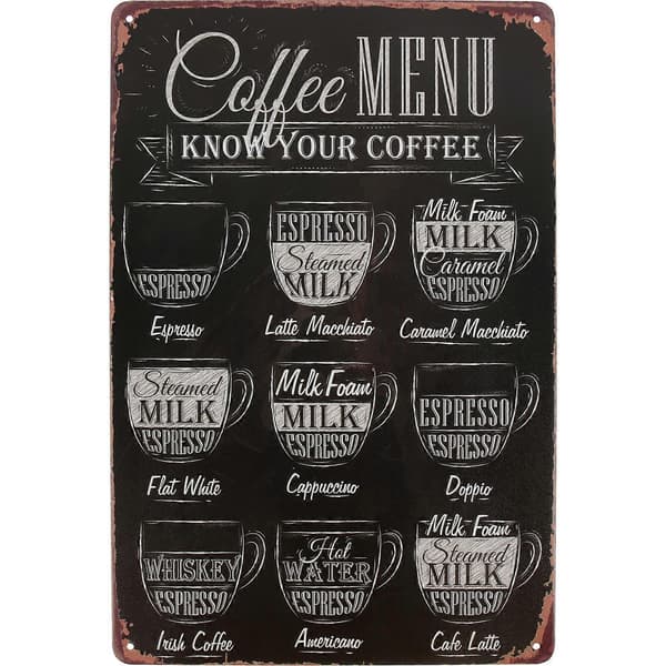 Kaffemeny Känn ditt kaffe Plåtskylt Vägg Retro Metall Bar Pub Affisch