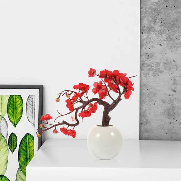 Husholdningssimulert blomsterbonsai i potte, vinterblomst-ornament, skrivebordsdekorasjon