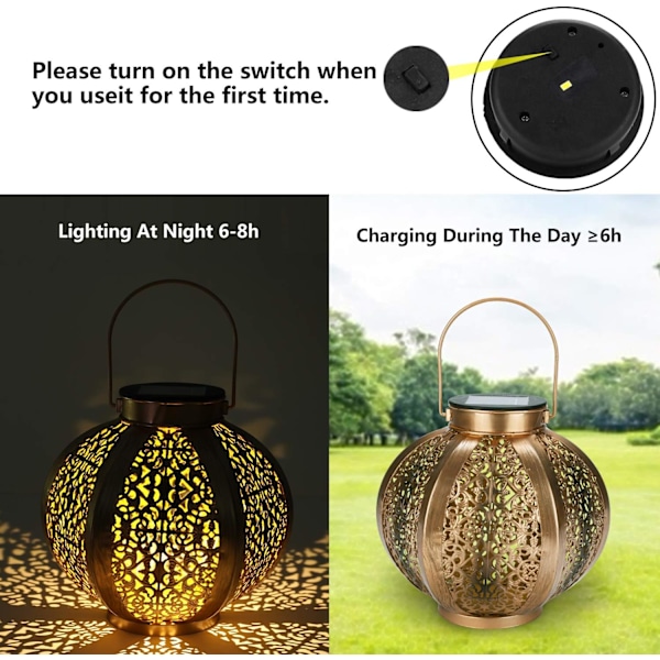Vattentäta solcellslampor för utomhusbruk, elegant retrodesign i guldmetall, hängande dekorationslampor för din trädgårdsdekoration, effektiv solenergi