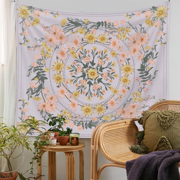 150×200cm Bohemisk Gobeläng - Lila Krossad Blomma, Gobeläng