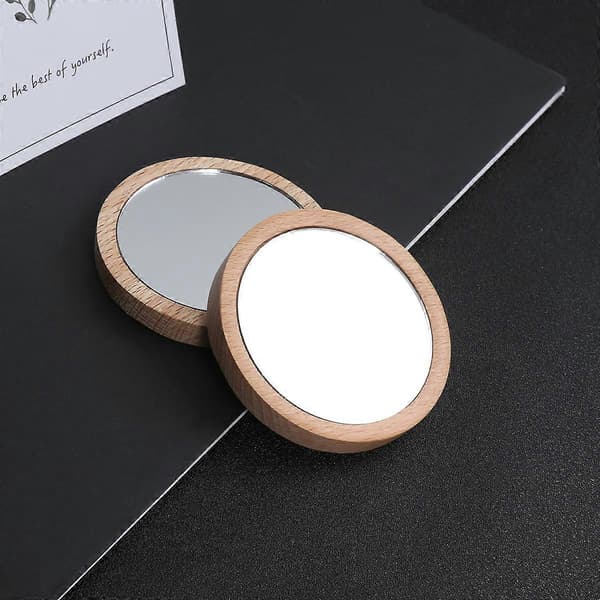 2 STK Elm Mini Størrelse Sminkespeil 6,5 cm 7,5 cm Rundt Bærbart Lommespeil