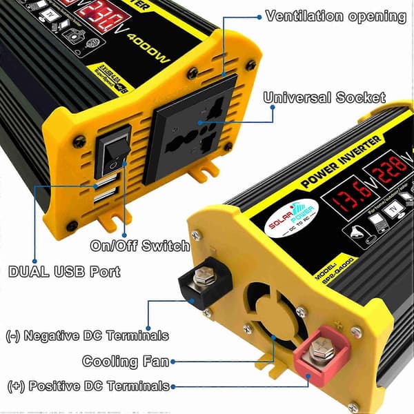 600W 12V Bil Inverter Konverter Lader Adapter Dobbel USB Volta LCD-Skjerm