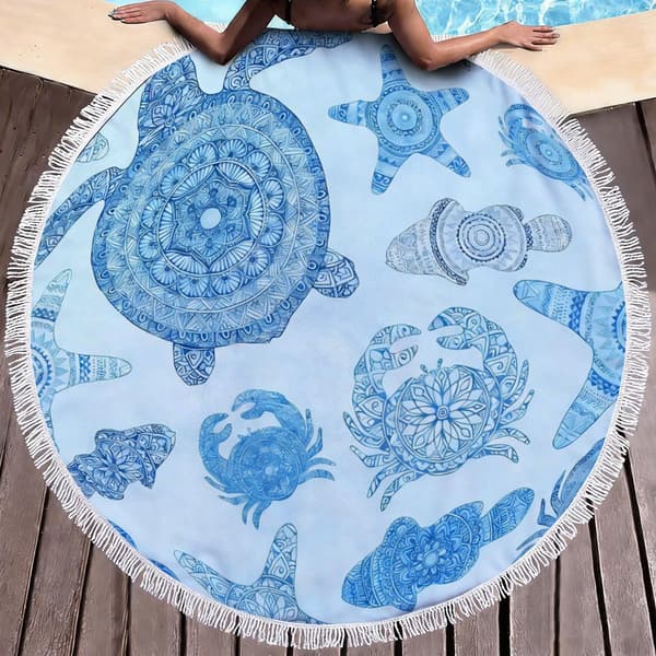 100cm x 100cm Merenelävät Mikrokuitu Pyöreä Hapsullinen Rantapyyhe D